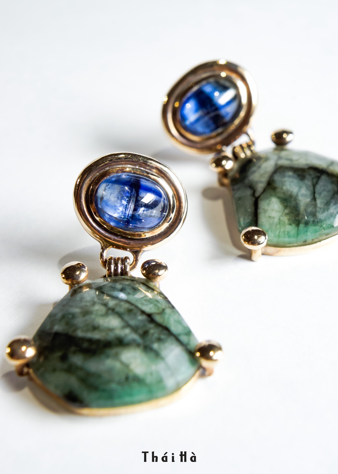 Emerald & Kyanite Earrings