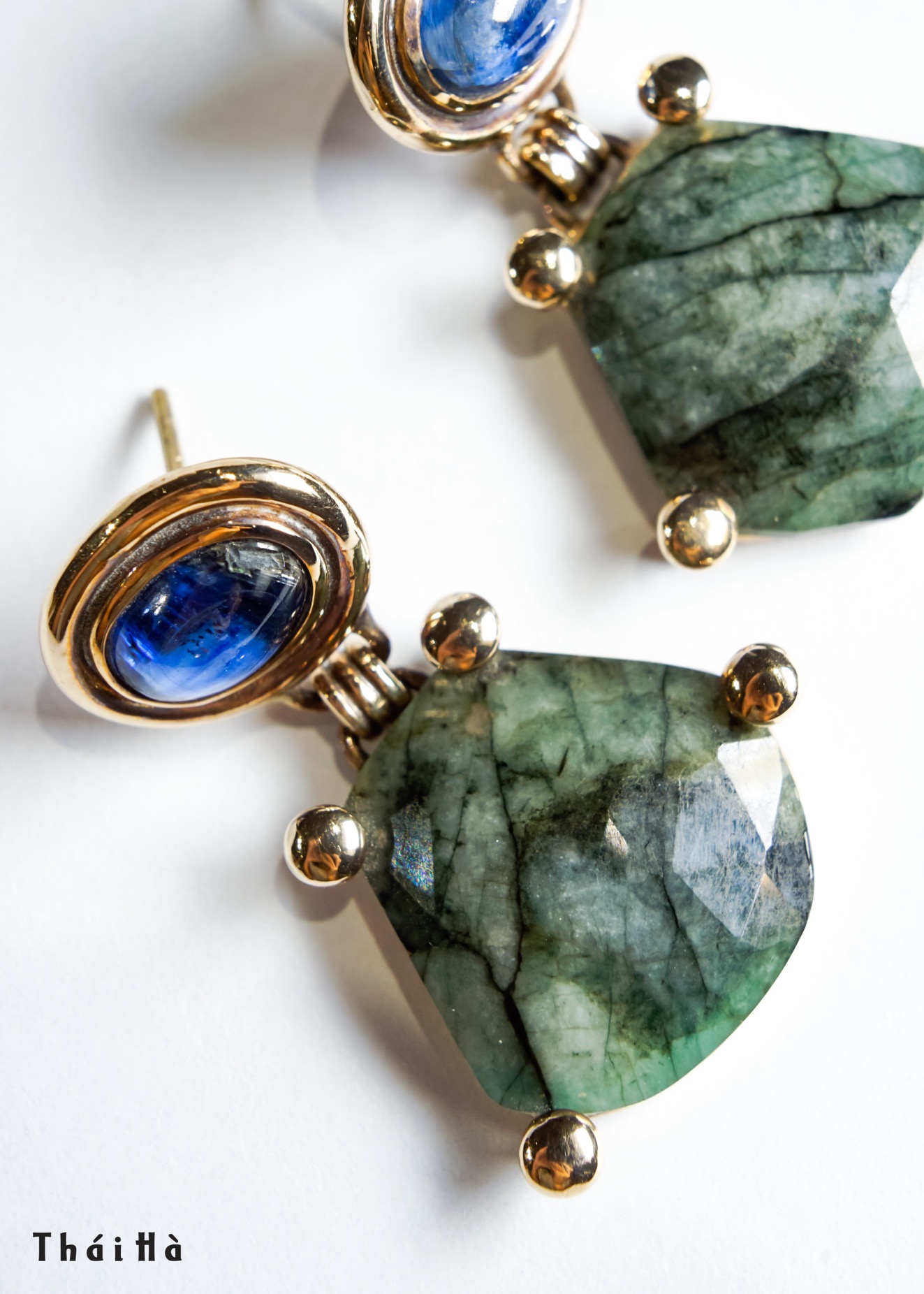 Emerald & Kyanite Earrings