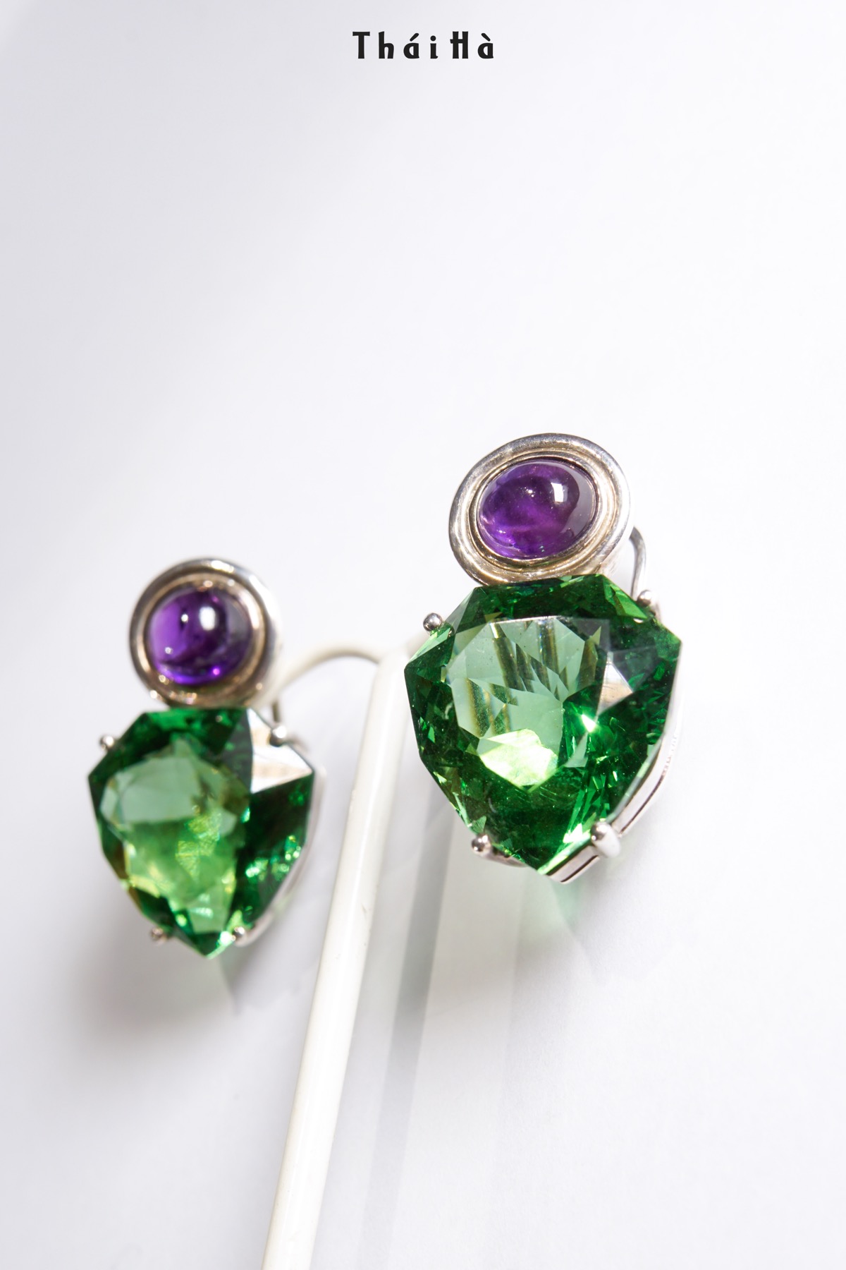 Green Obsidian & Amethyst Earrings