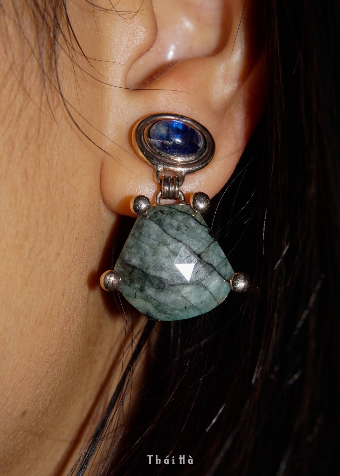 Emerald & Kyanite Earrings