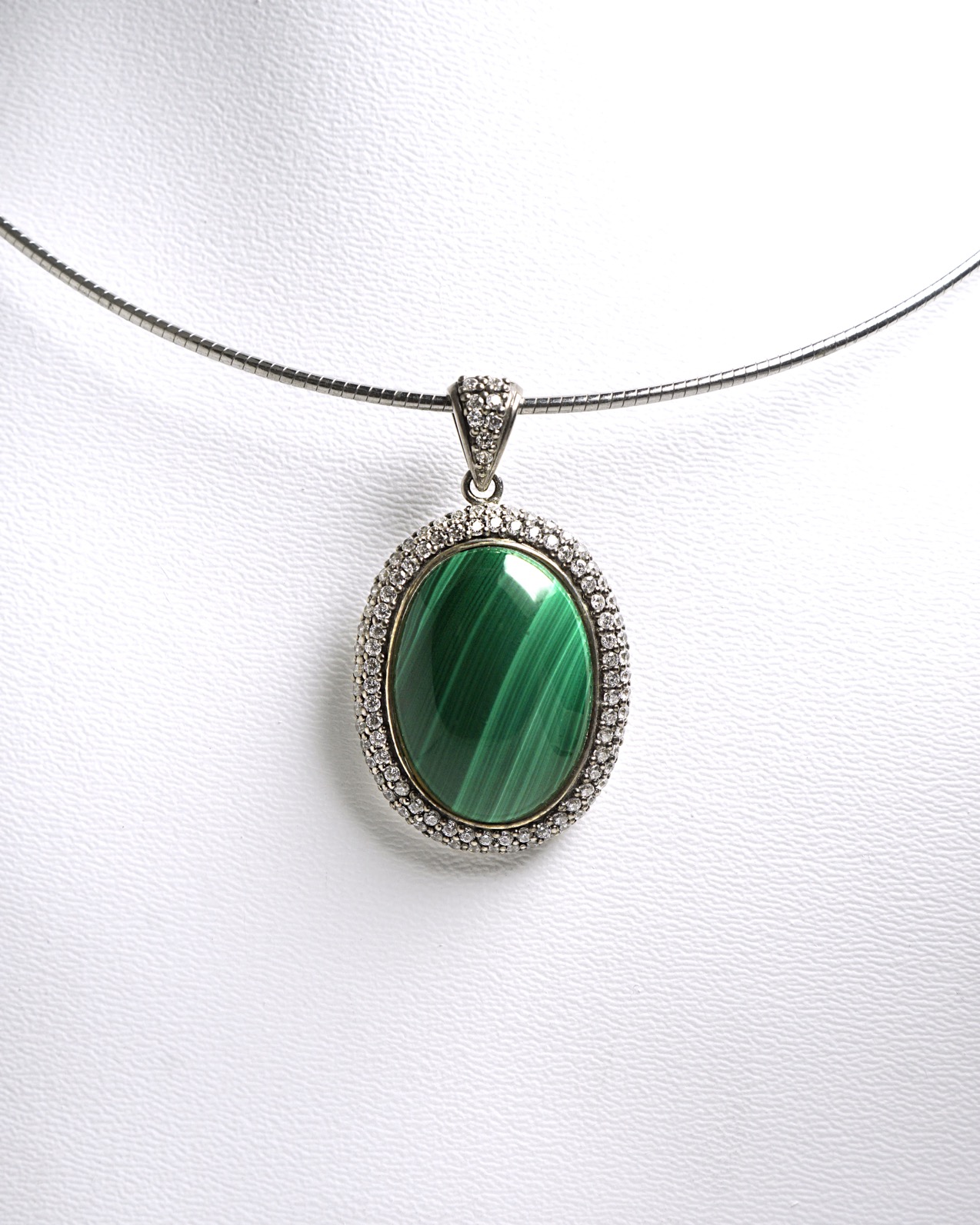 Malachite CZ Halo Pendant