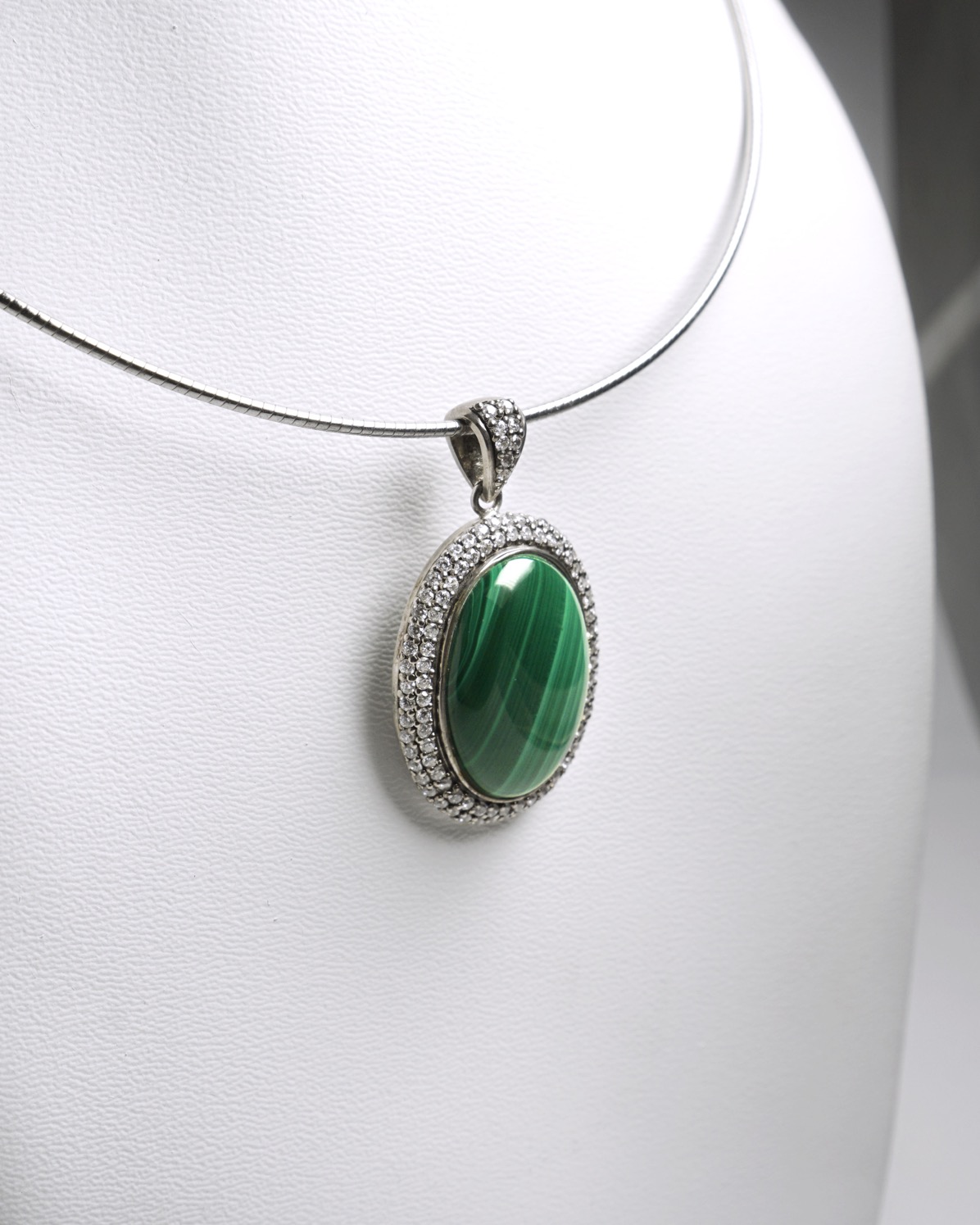 Malachite CZ Halo Pendant