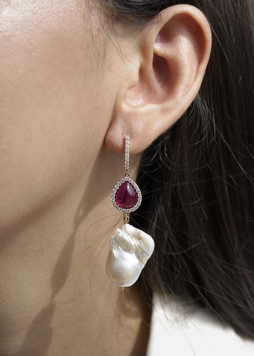 Baroque Pearl & Ruby Earrings