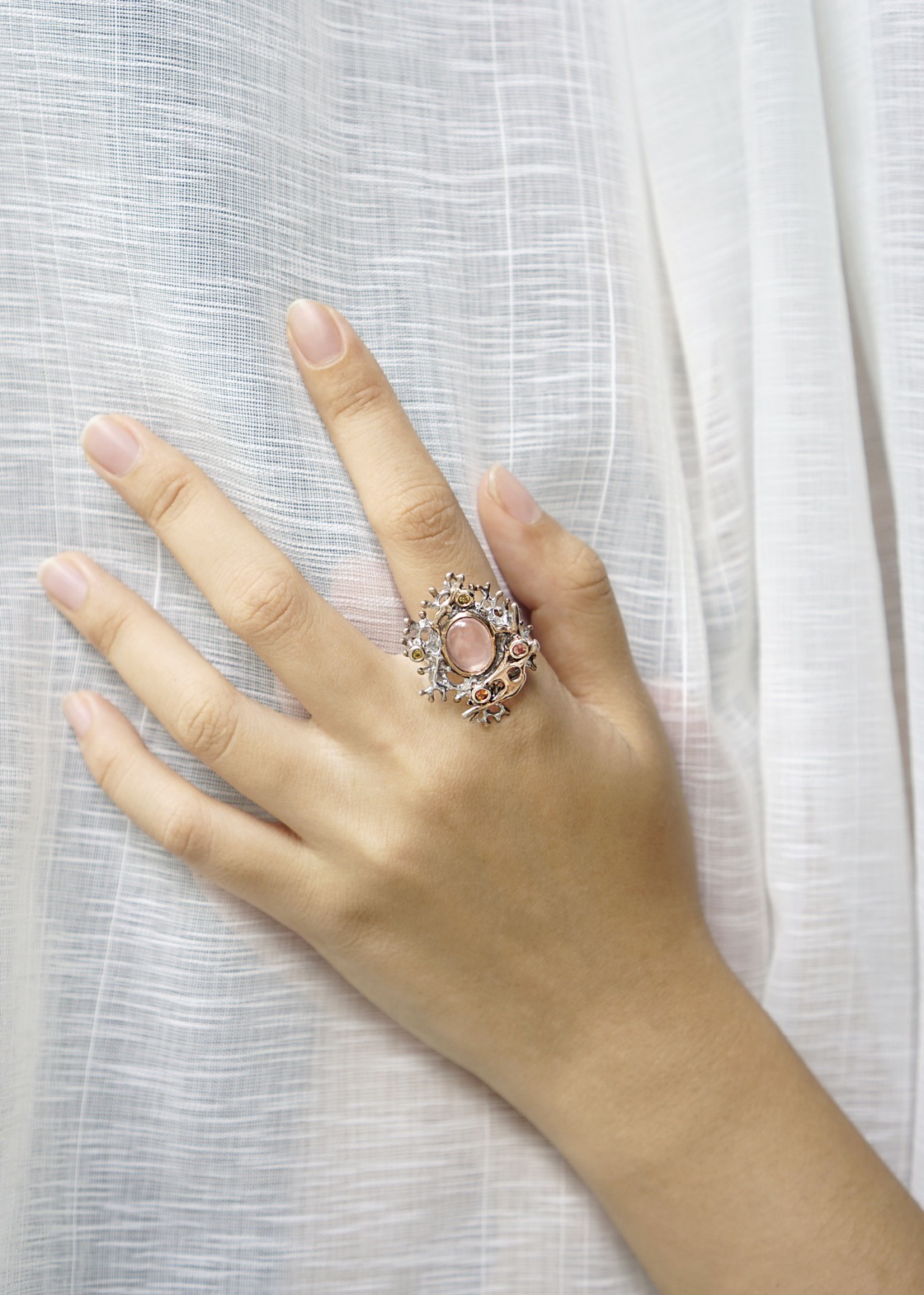 Rose Quartz Oval Crafted Ring