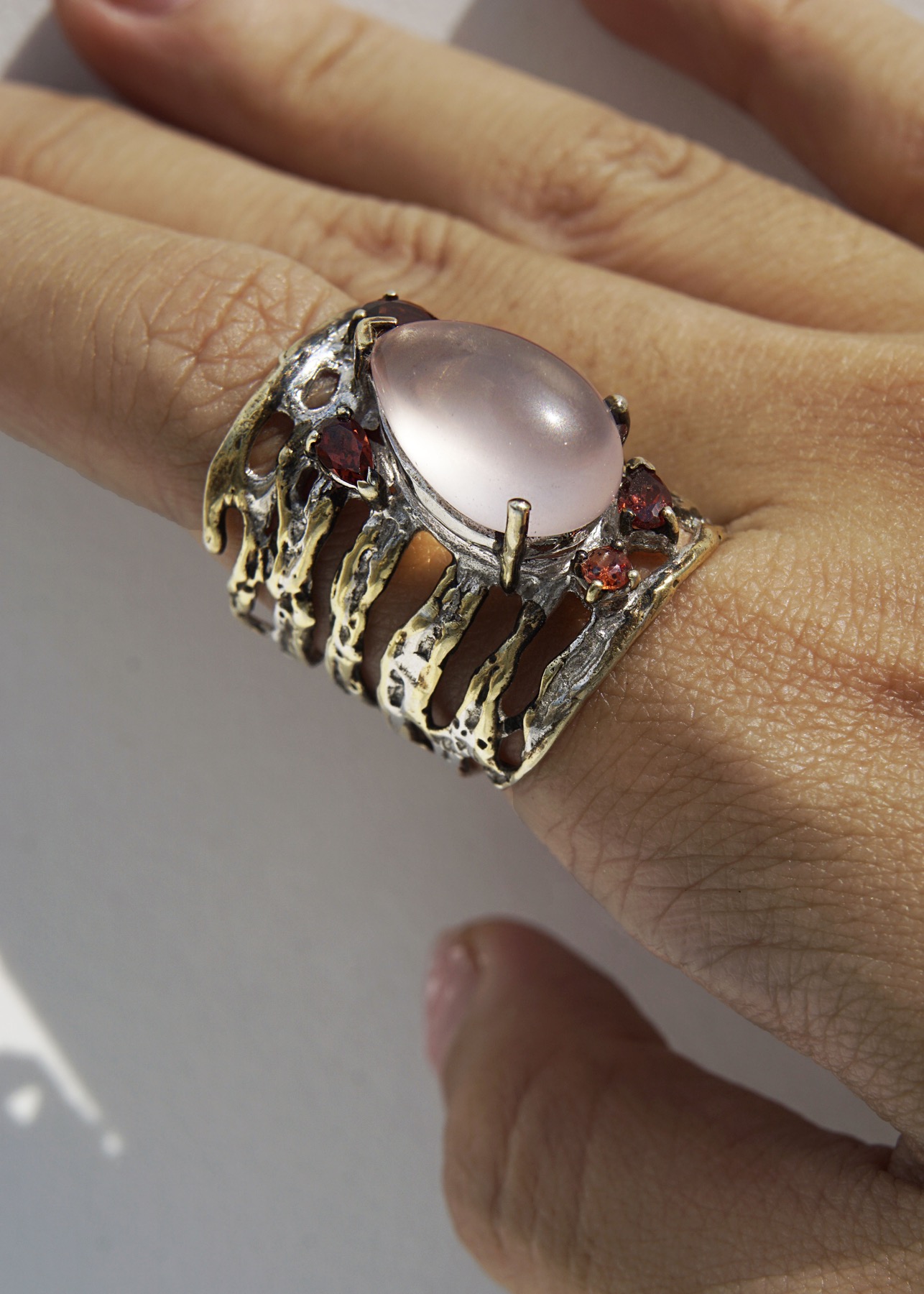 Rose Quartz GN Crafted Ring