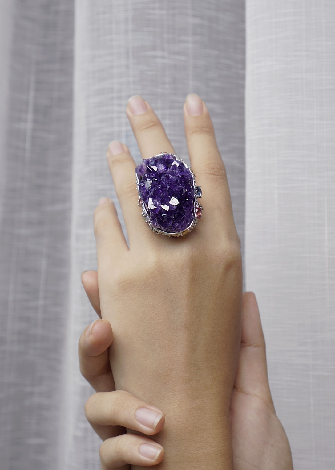 Raw Amethyst & Sapphire Ring