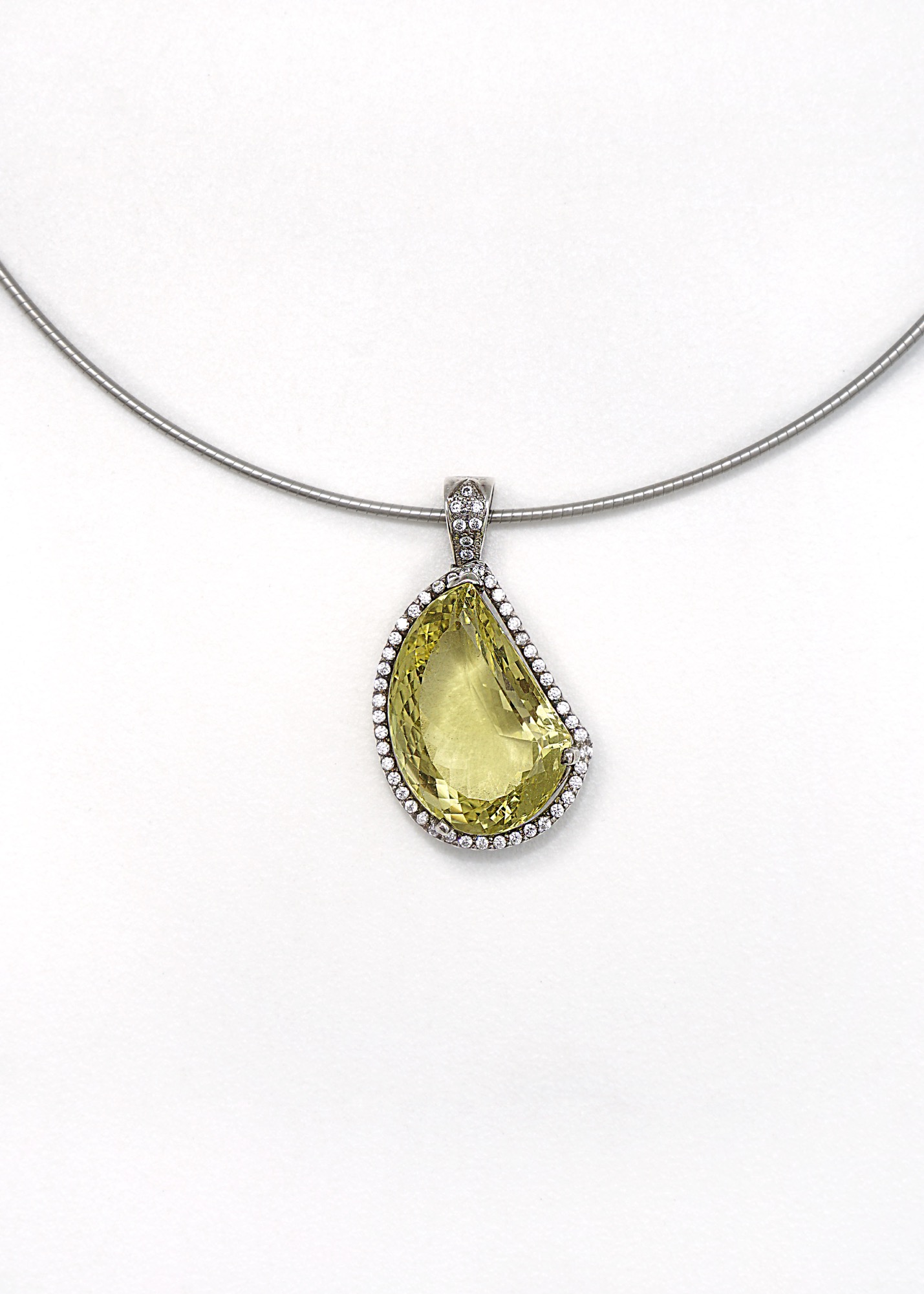 Lemon Quartz CZ Halo Pendant