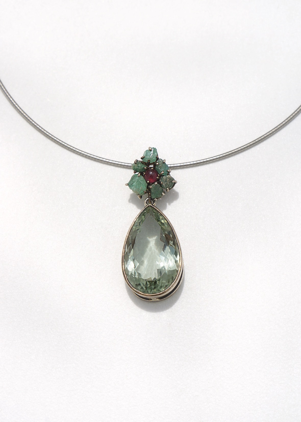 Green Quartz & Emerald Pendant