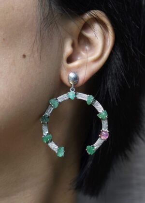 Raw Emerald & Tourmaline earrings_DSC2731